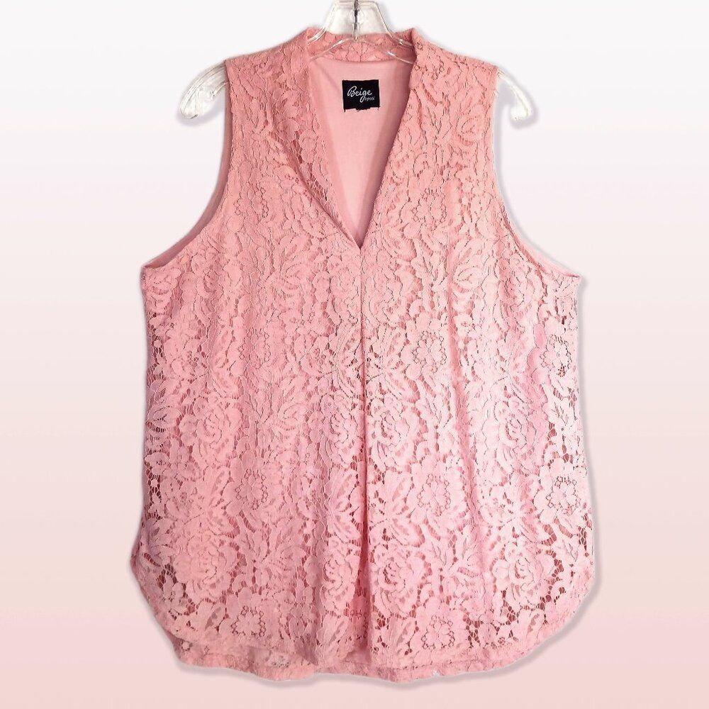 Beige by ECI Lined Floral Lace Dusty Pink Sleeveless V-Neck Top Blouse Size XL